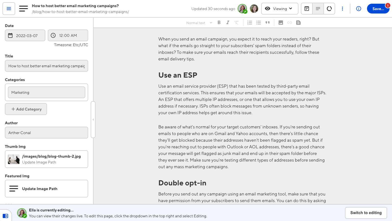 Viewing a file A screenshot of the Content Editor in read-only mode, with a banner at the bottom to switch to editing.